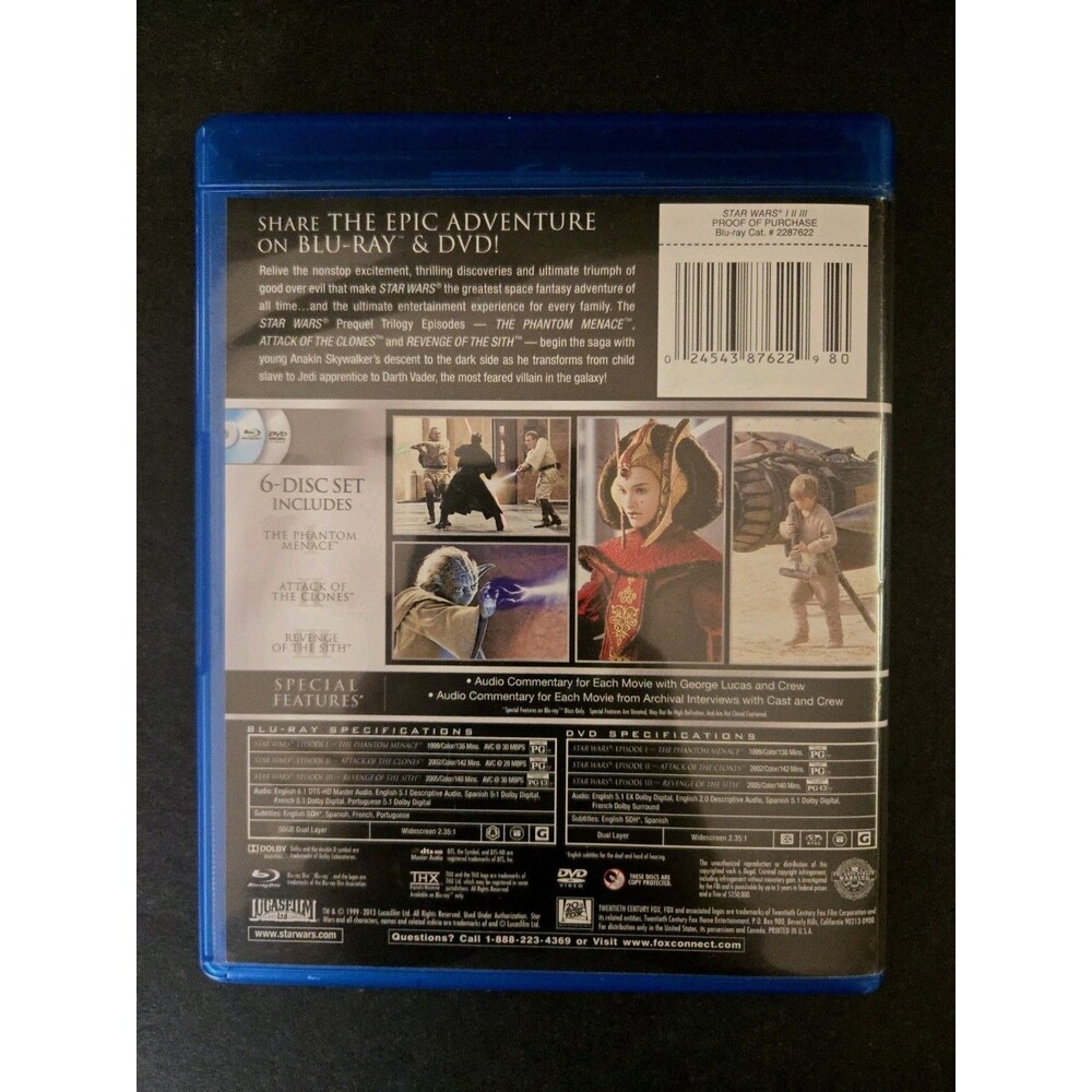 Star Wars Blu Ray And DVD 6 Disc Set 2013 1-3 Pre Owned Very Good Condition - Picture 7 of 10